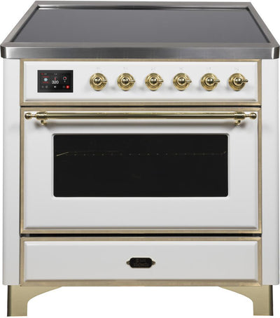 Majestic II 36 Inch Electric Freestanding Range in White with Brass Trim