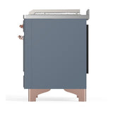 ILVE UM48FSQNR3BGPLP Majestic III 48 inch Dual Fuel Range with 5 Black Brass Burners, Griddle and French Top, Dual Function Burner up to 25,000 BTU (Liquid Propane, Solid Door, Blue Grey, Copper)