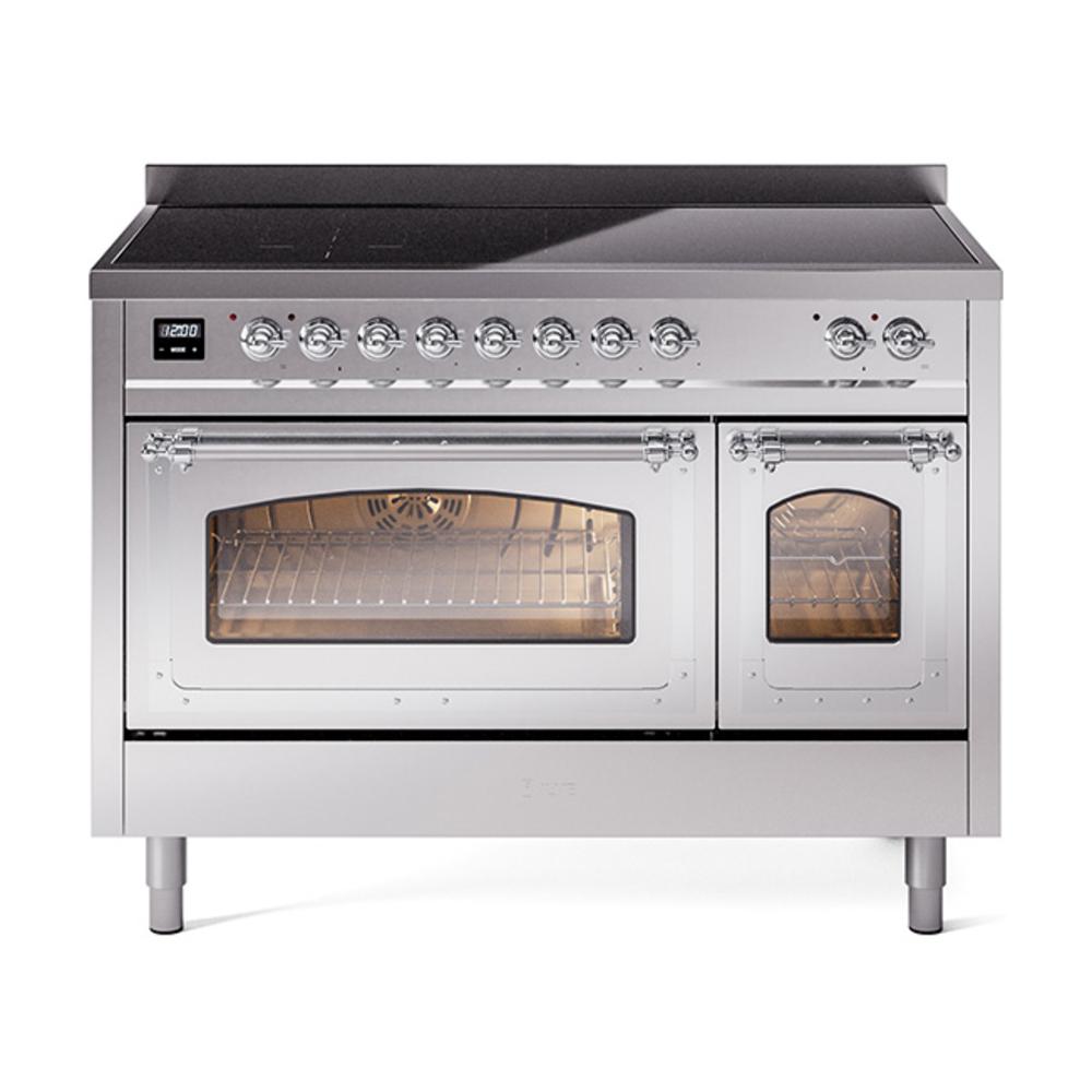ILVE UNI486NMPSSC Nostalgie II Noblesse 48 inch Induction Range (Triple Glass Door, Stainless Steel, Chrome)