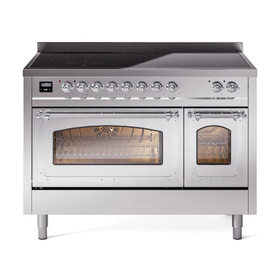 ILVE UNI486NMPSSC Nostalgie II Noblesse 48 inch Induction Range (Triple Glass Door, Stainless Steel, Chrome)