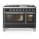 ILVE UM48FNR3MGC Majestic III 48 inch Dual Fuel Range with 8 Burners and Griddle, Dual Function Burner up to 25,000 BTU (Natural Gas, Triple Glass Door, Graphite Matte, Chrome)