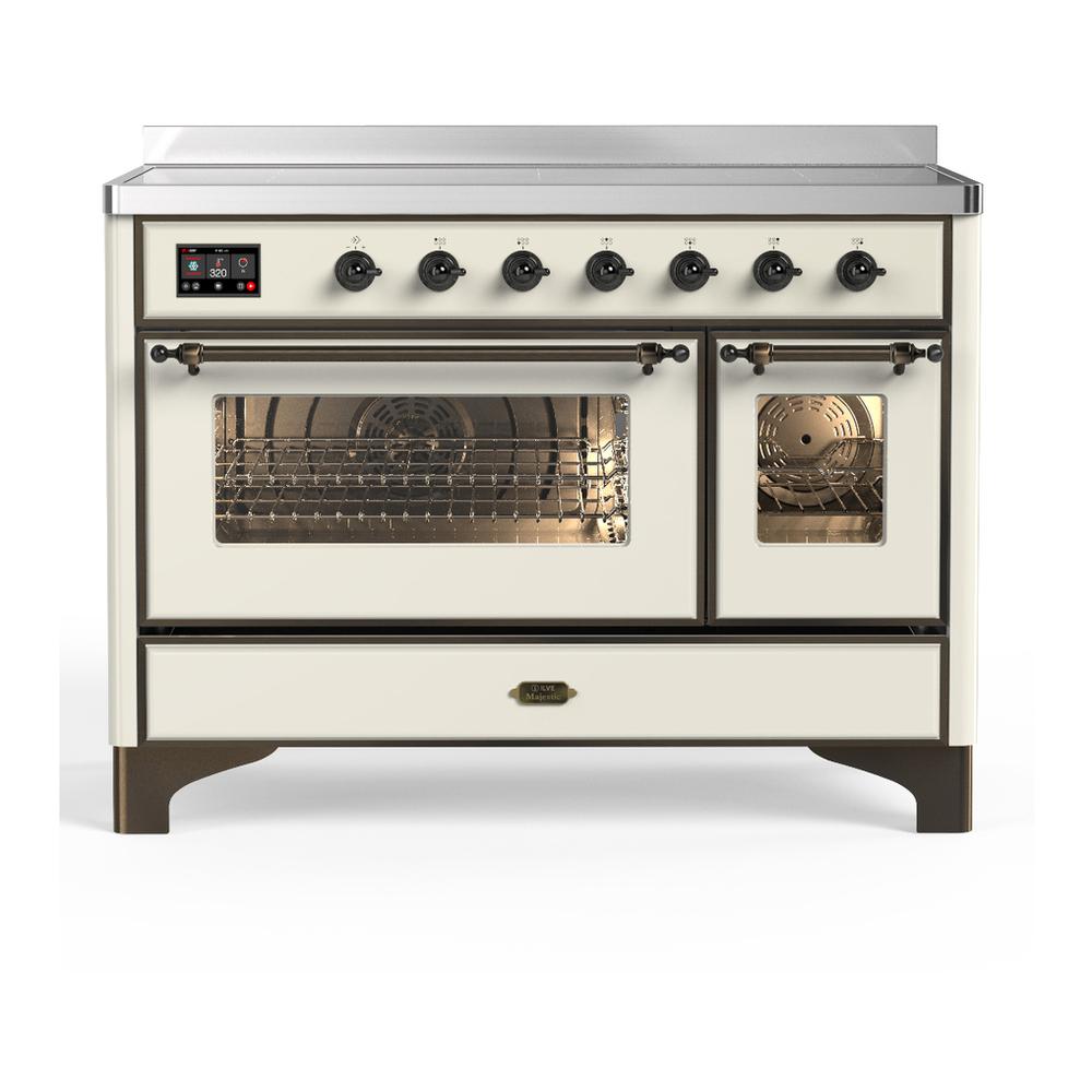 ILVE UMIB48NR3AWB Majestic III 48 inch Induction Range with 6 Elements, 5.02 cu. ft. Total Oven Capacity (Triple Glass Door, Antique White, Burnished)