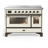 ILVE UMIB48NR3AWB Majestic III 48 inch Induction Range with 6 Elements, 5.02 cu. ft. Total Oven Capacity (Triple Glass Door, Antique White, Burnished)