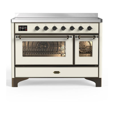 ILVE UMIB48NR3AWB Majestic III 48 inch Induction Range with 6 Elements, 5.02 cu. ft. Total Oven Capacity (Triple Glass Door, Antique White, Burnished)