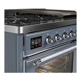 ILVE UM48FNR3BGCLP Majestic III 48 inch Dual Fuel Range with 8 Burners and Griddle, Dual Function Burner up to 25,000 BTU (Liquid Propane, Triple Glass Door, Blue Grey, Chrome)