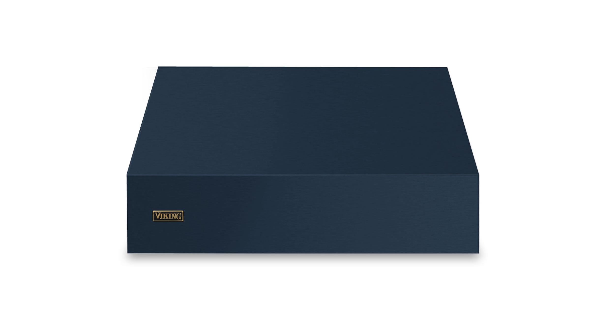 36"W. 18"H. Wall Hood (Finish: Slate Blue, Trim: Brushed Brass)