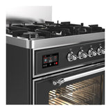ILVE UM30NR3MGC Majestic III 30 inch Dual Fuel Range with 5 Black Brass Burners, Dual Function Burner up to 25,000 BTU (Natural Gas, Triple Glass Door, Graphite Matte, Chrome)