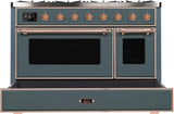 Majestic II 48 Inch Dual Fuel Natural Gas Freestanding Range in Blue Grey with Copper Trim