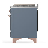 ILVE UM60FSQNR3BGP Majestic III 60 inch Dual Fuel Range with 7 Burners, Griddle and French Top, Dual Function Burner with up to 25,000 BTU (Natural Gas, Solid Door, Blue Grey, Copper)