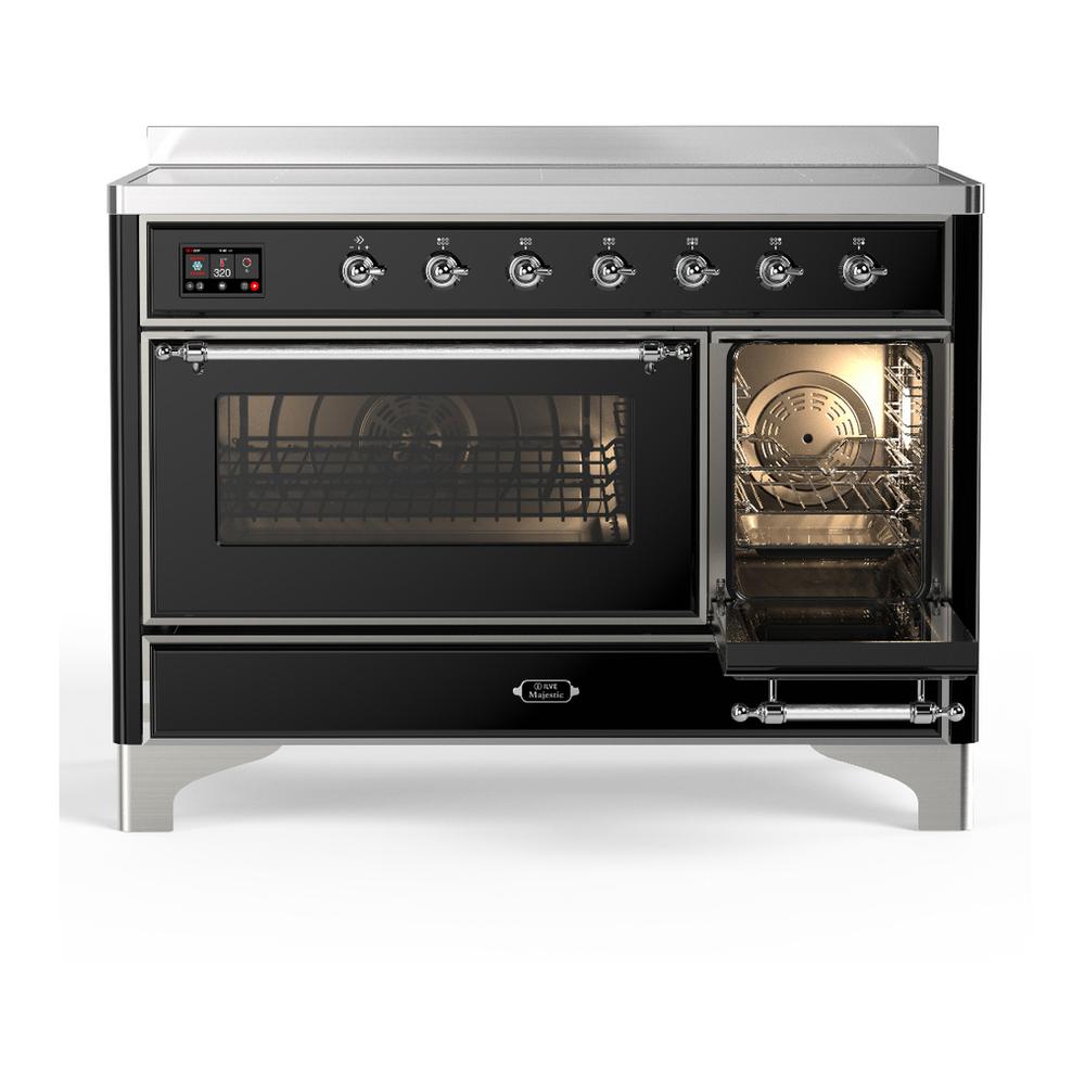 ILVE UMIB48NR3BKC Majestic III 48 inch Induction Range with 6 Elements, 5.02 cu. ft. Total Oven Capacity (Triple Glass Door, Glossy Black, Chrome)