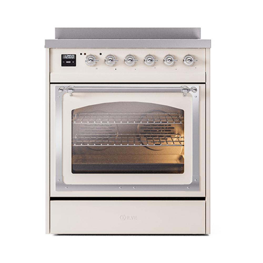 ILVE UNI304NMPAWC Nostalgie II Noblesse 30 inch Induction Range (Triple Glass Door, Antique White, Chrome)