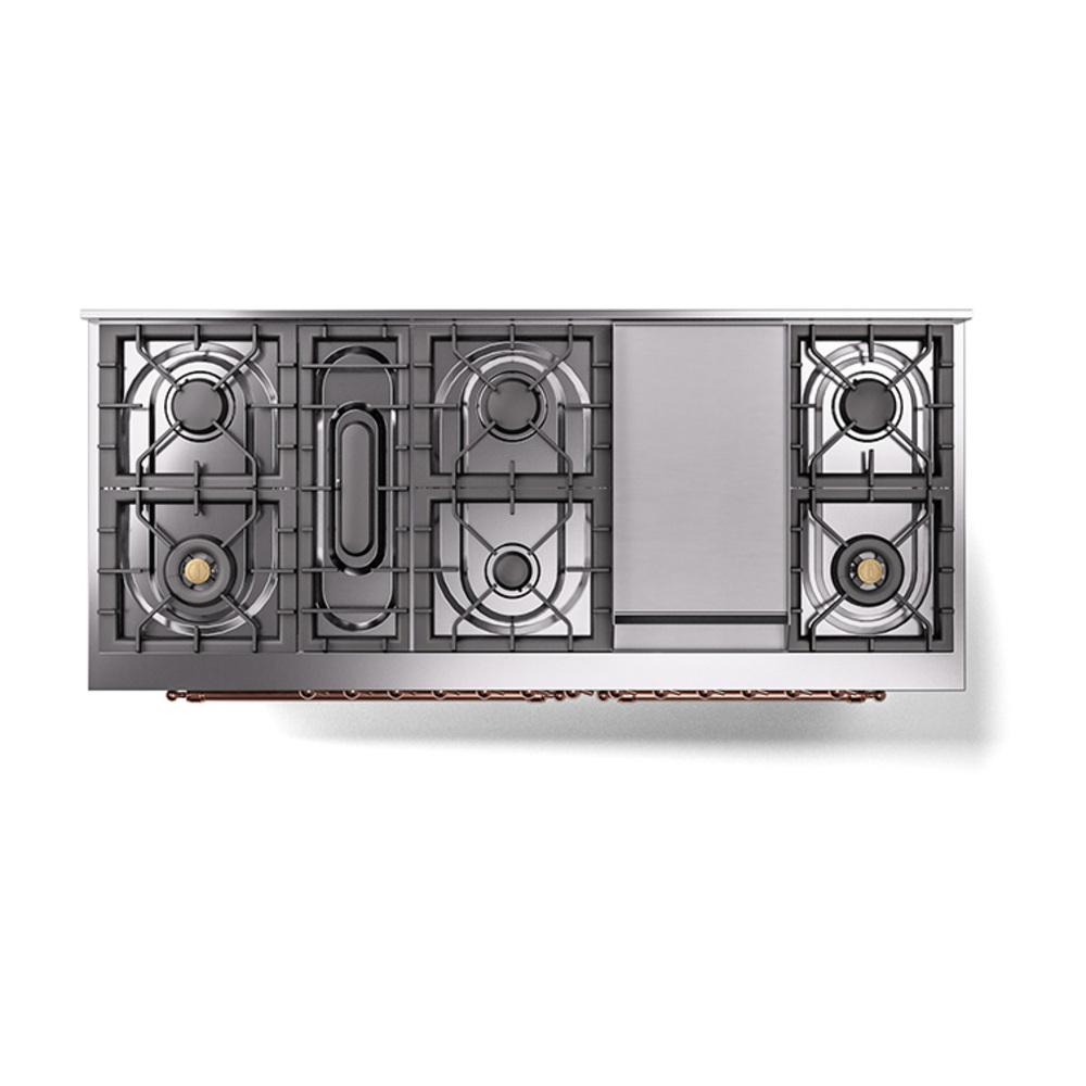 ILVE UN60FQNMPSSP Nostalgie II Noblesse 60 inch Dual Fuel Range (9 Sealed Burners + Griddle, Natural Gas, Solid Door, Stainless Steel, Copper)