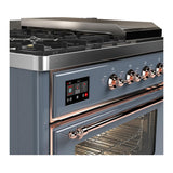 ILVE UM48FSNR3BGP Majestic III 48 inch Dual Fuel Range with 5 Black Brass Burners, Griddle and French Top, Dual Function Burner up to 25,000 BTU (Natural Gas, Triple Glass Door, Blue Grey, Copper)