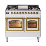 ILVE UND40FNMPWHG Nostalgie II Noblesse 40 inch Dual Fuel Range (Natural Gas, Triple Glass Door, White, Brass)