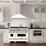 ZLINE 48 in. Autograph Edition DuraSnow Stainless Steel Range Hood with White Matte Shell and Accented Handles (KB4SNZ-WM48) [Color: Champagne Bronze Accents]