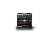 36"W. Dual Fuel Range (Burner: 4g, Finish: Squall, Trim: Brushed Brass, Fuel: Natural Gas)