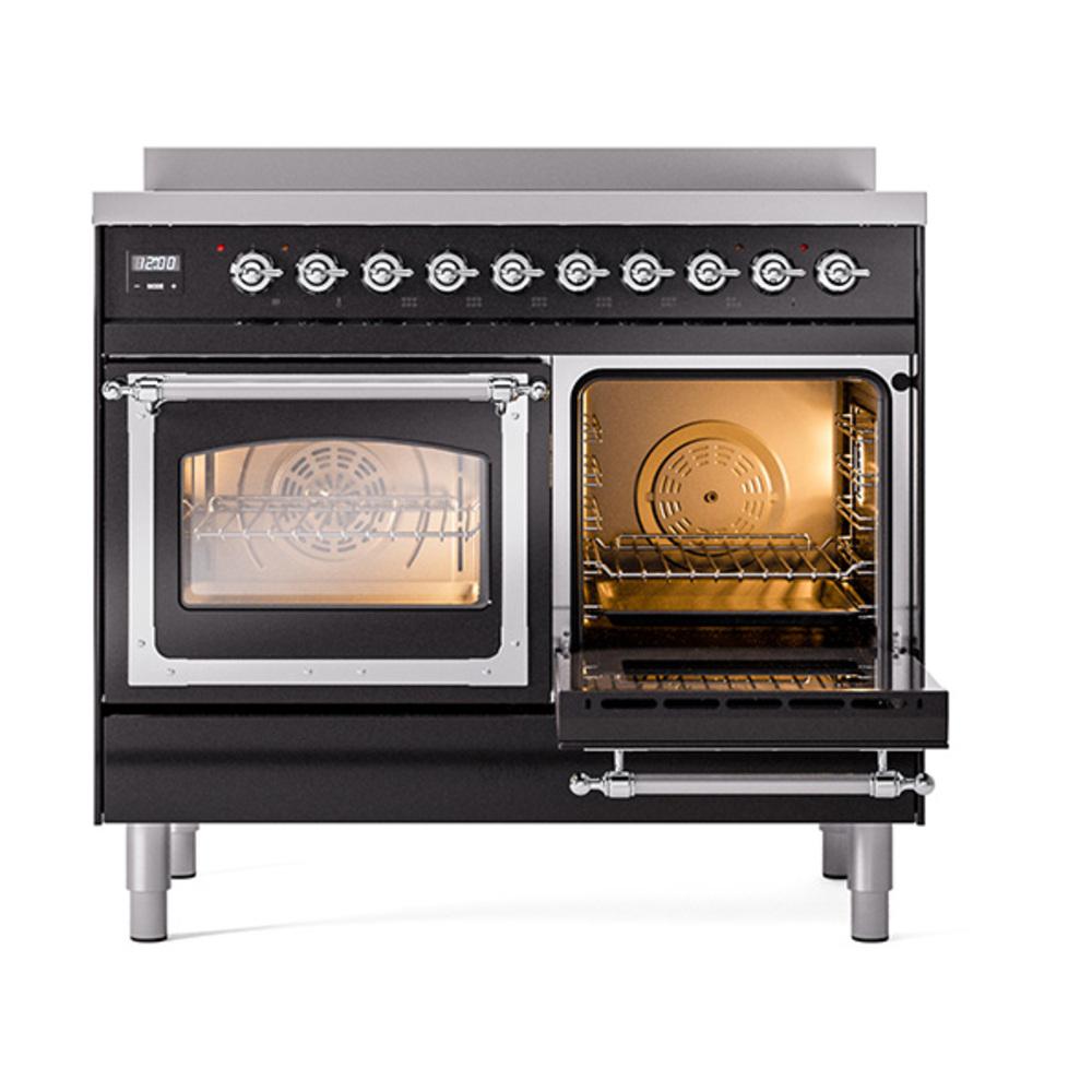 ILVE UNDI406NMPBKC Nostalgie II Noblesse 40 inch Induction Range (Triple Glass Door, Glossy Black, Chrome)