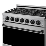 36 Inch Professional Liquid Propane Range With Precision Knob In Stainless Steel and Black  Gordon Ramsay Series