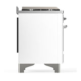 ILVE UM60FSNR3WHC Majestic III 60 inch Dual Fuel Range with 7 Burners, Griddle and French Top, Dual Function Burner with up to 25,000 BTU (Natural Gas, Triple Glass Door, White, Chrome)