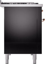 Nostalgie II 48 Inch Dual Fuel Liquid Propane Freestanding Range in Glossy Black with Copper Trim