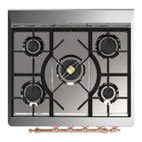 ILVE UM30QNR3SSP Majestic III 30 inch Dual Fuel Range with 5 Black Brass Burners, Dual Function Burner up to 25,000 BTU (Natural Gas, Solid Door, Stainless Steel, Copper)