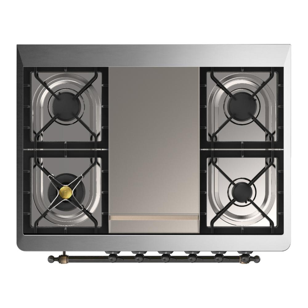 ILVE UM36FNR3MBBLP Majestic III 36 inch Dual Fuel Range with 6 Black Brass Burners and Griddle, Dual Function Burner up to 25,000 BTU (Triple Glass Door, Midnight Blue, Burnished, Liquid Propane)