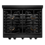 ZLINE 30 in. 4.2 cu. ft. Paramount Dual Fuel Range with Gas Cooktop and Electric Convection Oven in Black Stainless Steel with 4 Brass Burners (SDRB-BR-30)
