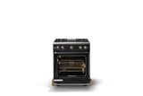 30"W. Sealed Burner Gas Range (Finish: Onyx, Trim: Brushed Brass, Fuel: Propane)