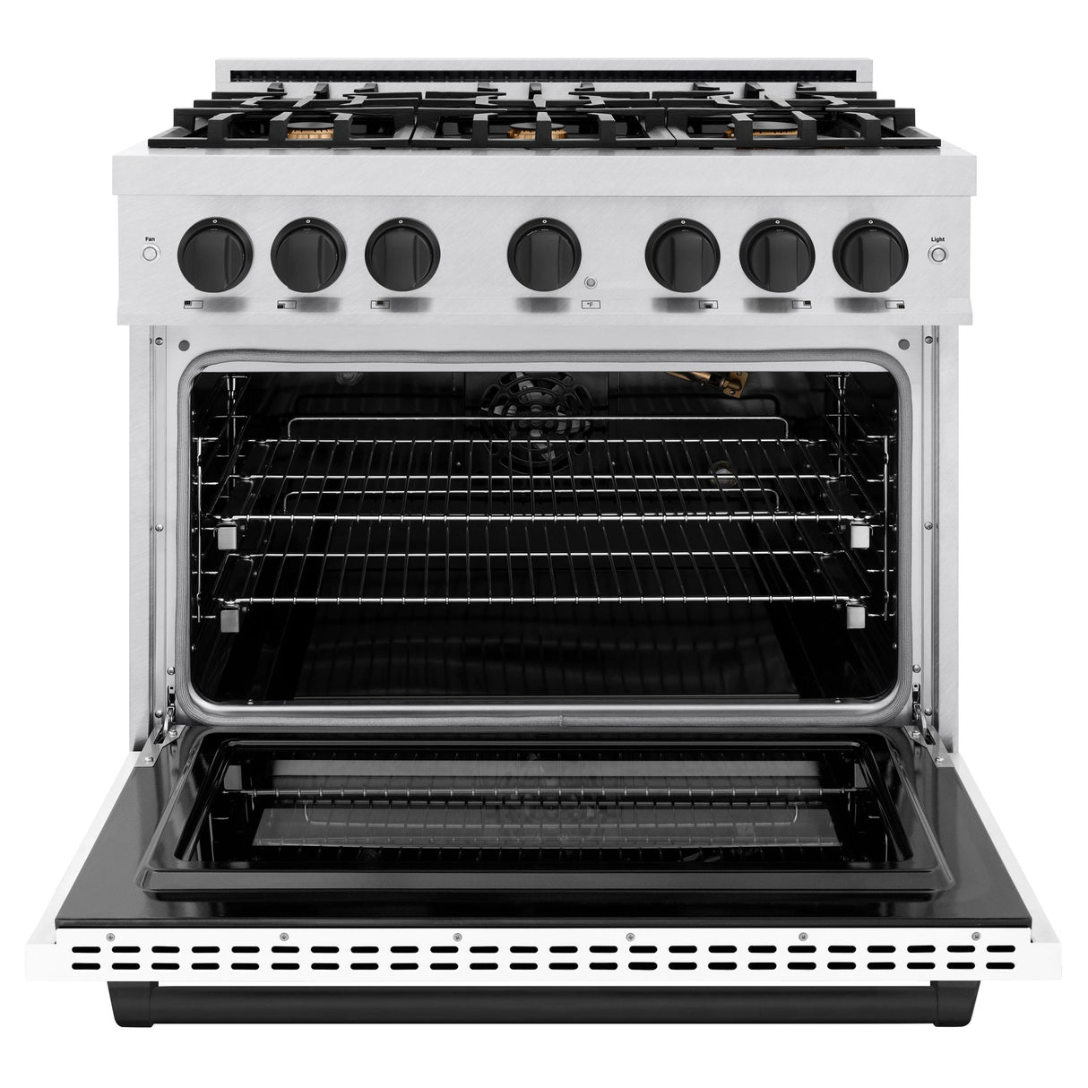 ZLINE Autograph Edition 36 in. 5.2 cu. ft. Select Gas Range with 6 Burner Cooktop and Convection Gas Oven in DuraSnow' Stainless Steel with White Matte Door and Matte Black Accents (HGRSZ-WM-36-MB)