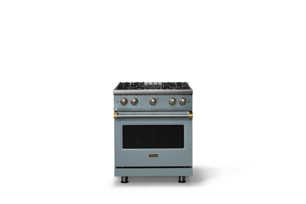 30"W. Sealed Burner Gas Range (Finish: November Sky, Trim: Brushed Brass, Fuel: Natural Gas)
