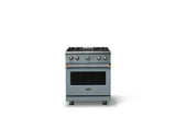 30"W. Sealed Burner Gas Range (Finish: November Sky, Trim: Brushed Brass, Fuel: Natural Gas)
