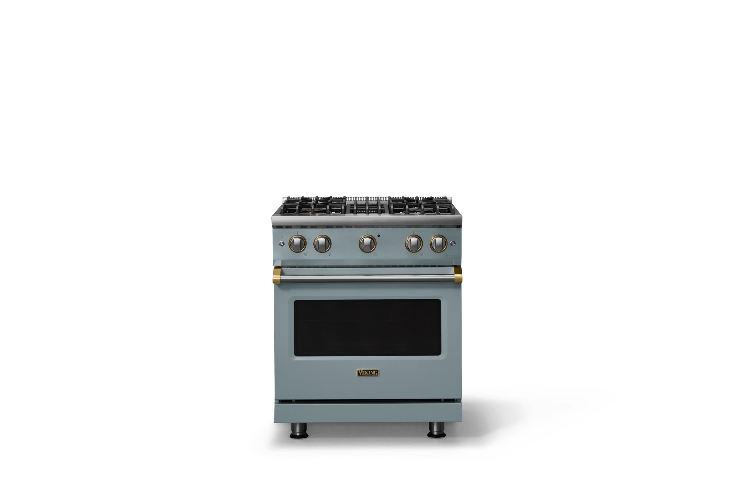 30"W. Sealed Burner Gas Range (Finish: November Sky, Trim: Brushed Brass, Fuel: Natural Gas)