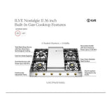 ILVE UHCP965FNSSB Nostalgie II 36 inch Built-In Gas Cooktop with Griddle, in Stainless Steel (Natural Gas, Burnished)