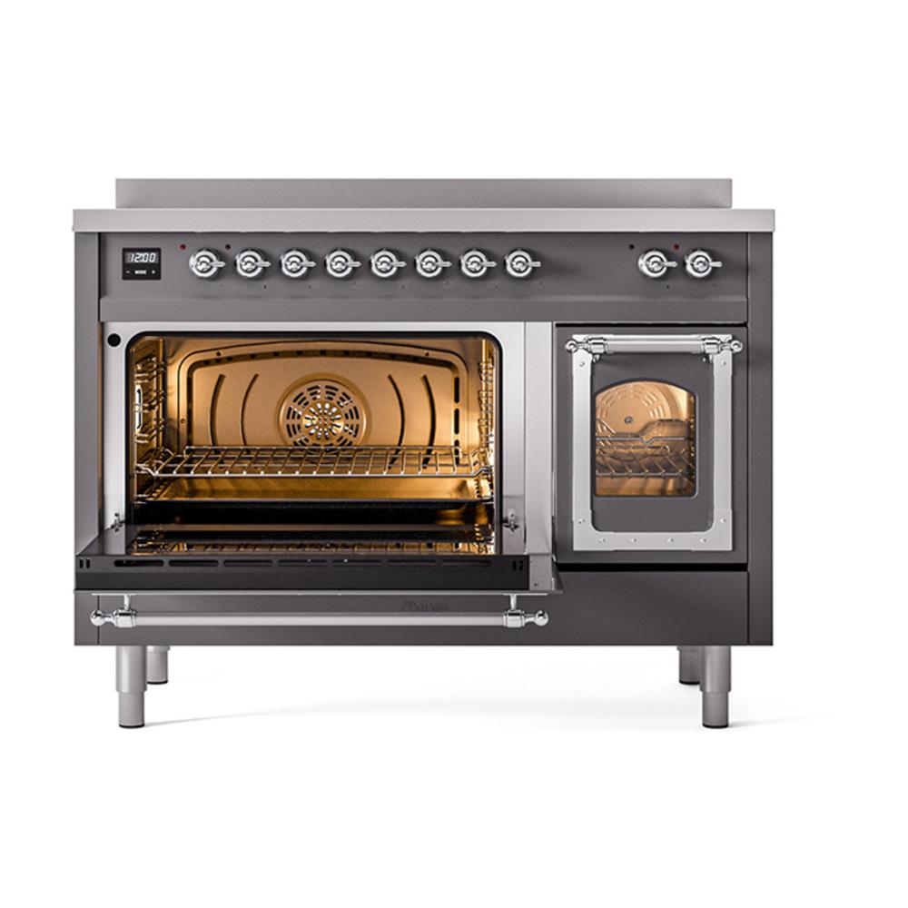 ILVE UNI486NMPMGC Nostalgie II Noblesse 48 inch Induction Range (Triple Glass Door, Graphite Matte, Chrome)