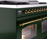 Nostalgie II 40 Inch Dual Fuel Liquid Propane Freestanding Range in Emerald Green with Brass Trim