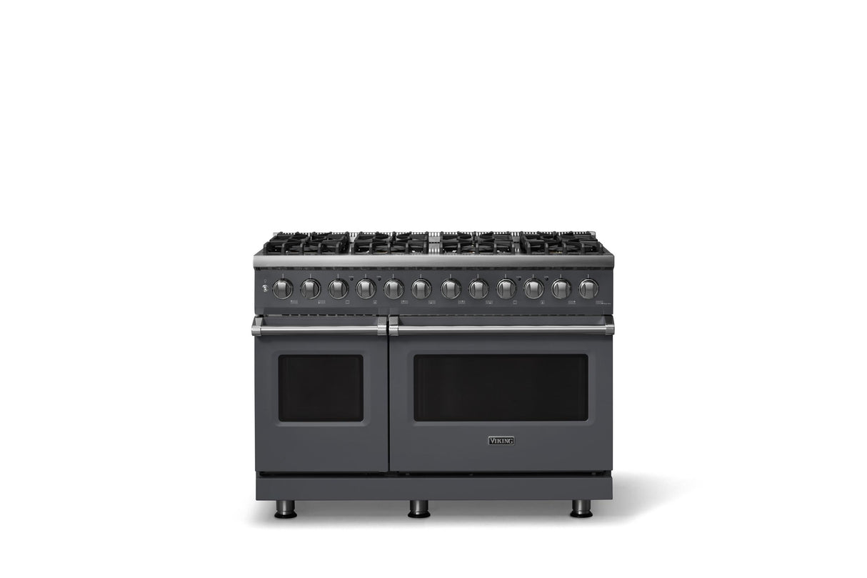 48"W. Dual Fuel Range (Burner: 8b, Finish: Cast Black, Trim: Polished Chrome, Fuel: Natural Gas)