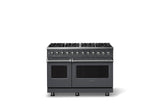 48"W. Dual Fuel Range (Burner: 8b, Finish: Cast Black, Trim: Polished Chrome, Fuel: Propane)