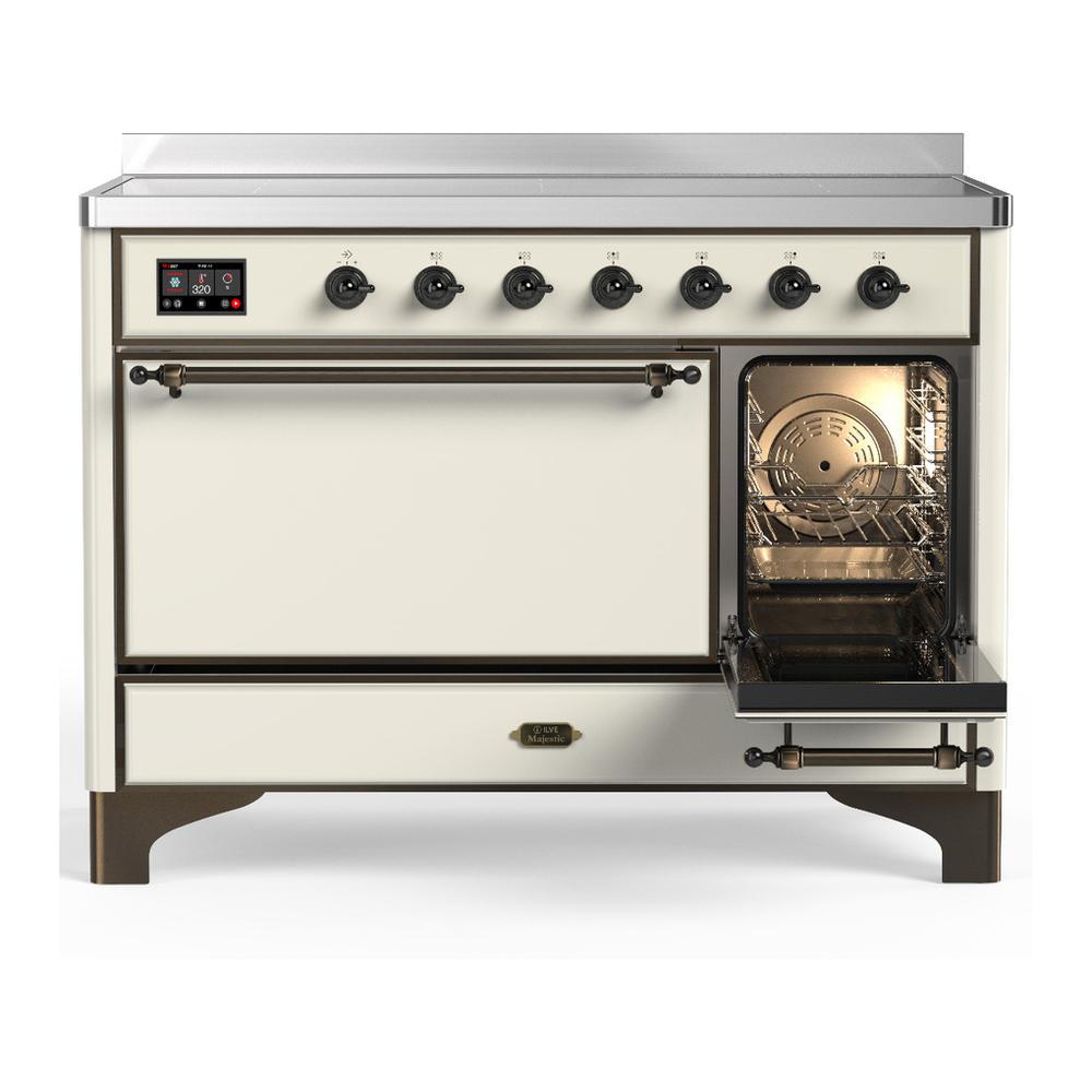 ILVE UMIB48QNR3AWB Majestic III 48 inch Induction Range with 6 Elements, 5.02 cu. ft. Total Oven Capacity (Solid Door, Antique White, Burnished)