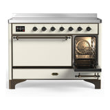 ILVE UMIB48QNR3AWB Majestic III 48 inch Induction Range with 6 Elements, 5.02 cu. ft. Total Oven Capacity (Solid Door, Antique White, Burnished)