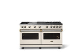 60"W. Sealed Burner Gas Range (Finish: Pure White, Trim: Polished Chrome, Fuel: Propane)