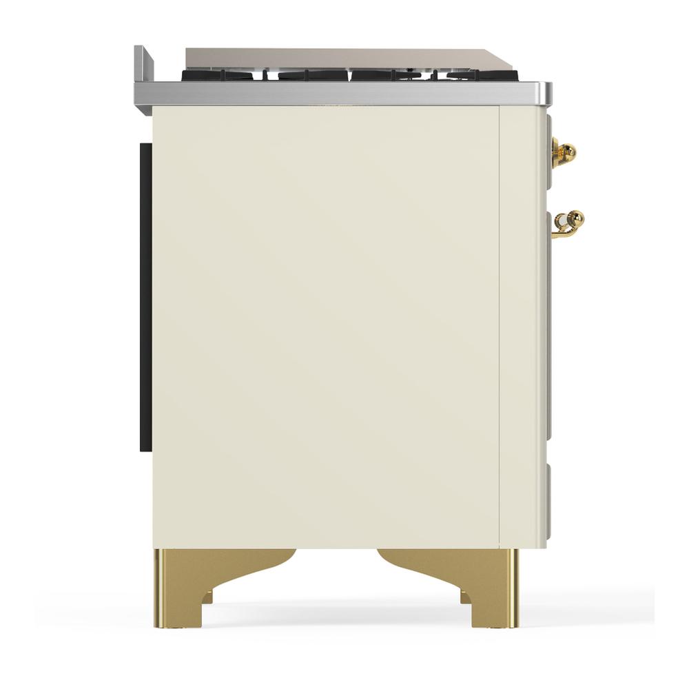 ILVE UM60FNR3AWGLP Majestic III 60 inch Dual Fuel Range with 9 Burners and Griddle, Dual Function Burner up to 25,000 BTU (Liquid Propane, Triple Glass Door, Antique White, Brass)
