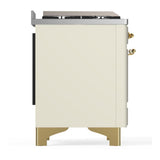 ILVE UM60FNR3AWGLP Majestic III 60 inch Dual Fuel Range with 9 Burners and Griddle, Dual Function Burner up to 25,000 BTU (Liquid Propane, Triple Glass Door, Antique White, Brass)
