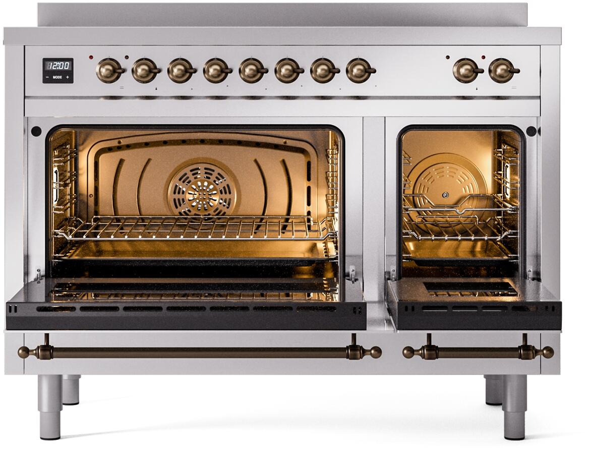 Nostalgie II 48 Inch Electric Freestanding Range in Stainless Steel with Bronze Trim