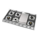 ILVE UHCP1265FNSSC Nostalgie II 48 inch Built-In Gas Cooktop with 8 Burners, Griddle, in Stainless Steel (Natural Gas, Chrome)