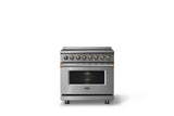 36"W. Induction Range (Finish: Stainless Steel, Trim: Brushed Brass)