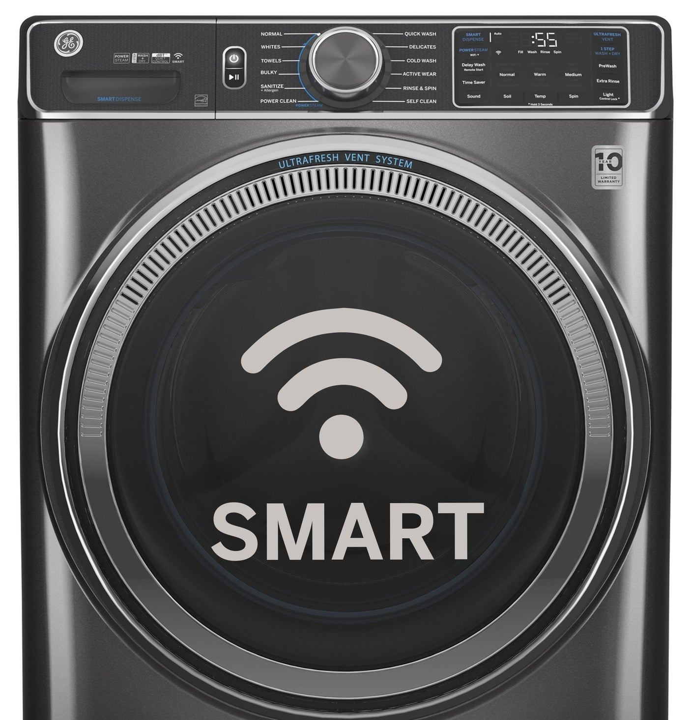 GE® 5.0 cu. ft. Capacity Smart Front Load ENERGY STAR® Steam Washer with SmartDispense™ UltraFresh Vent System with OdorBlock™ and Steam