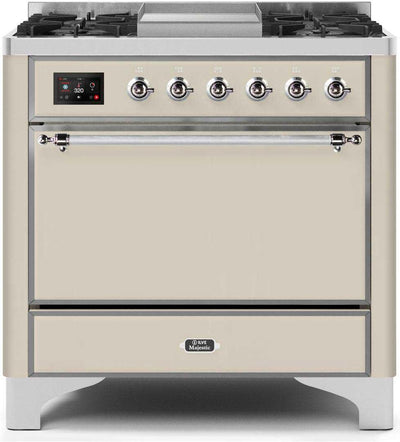 Majestic II 36 Inch Dual Fuel Natural Gas Freestanding Range in Antique White with Chrome Trim