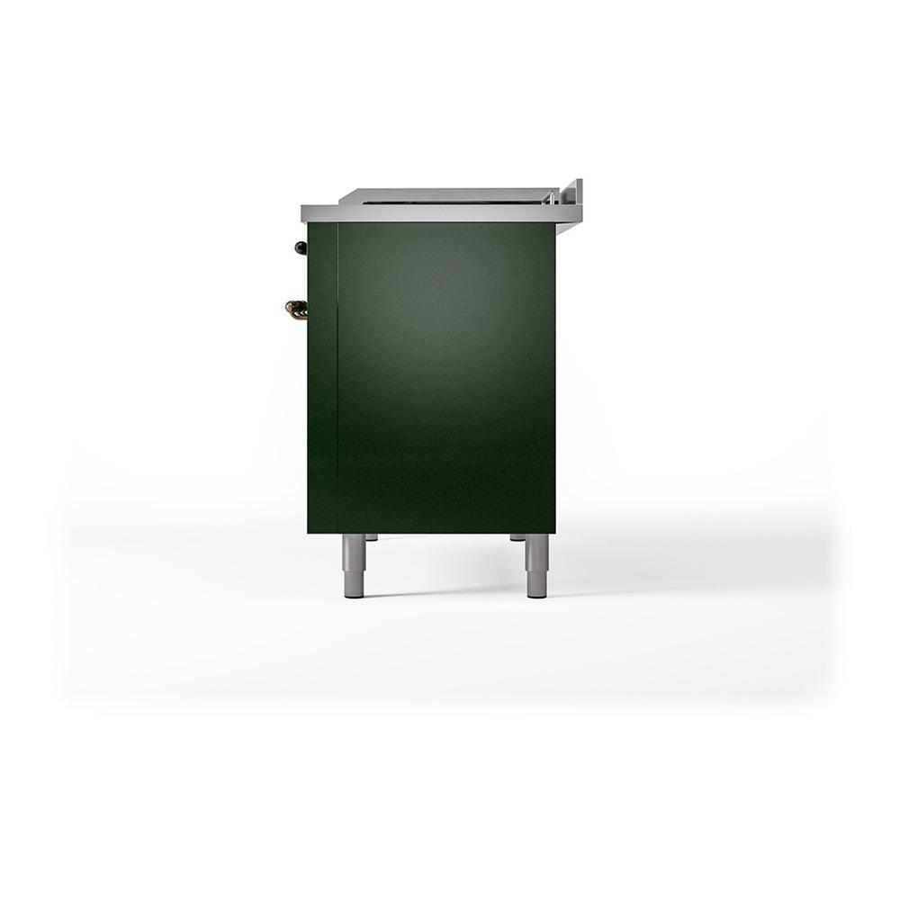 ILVE UN48FSQNMPEGB Nostalgie II Noblesse 48 inch Dual Fuel Range (5 Sealed Burners + Griddle + French Top, Natural Gas, Solid Door, Emerald Green, Burnished)