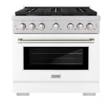 ZLINE 36 in. 5.2 cu. ft. 6 Burner Gas Range with Convection Gas Oven in Stainless Steel with White Matte Door (SGR-WM-36)