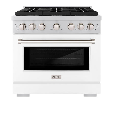 ZLINE 36 in. 5.2 cu. ft. 6 Burner Gas Range with Convection Gas Oven in Stainless Steel with White Matte Door (SGR-WM-36)
